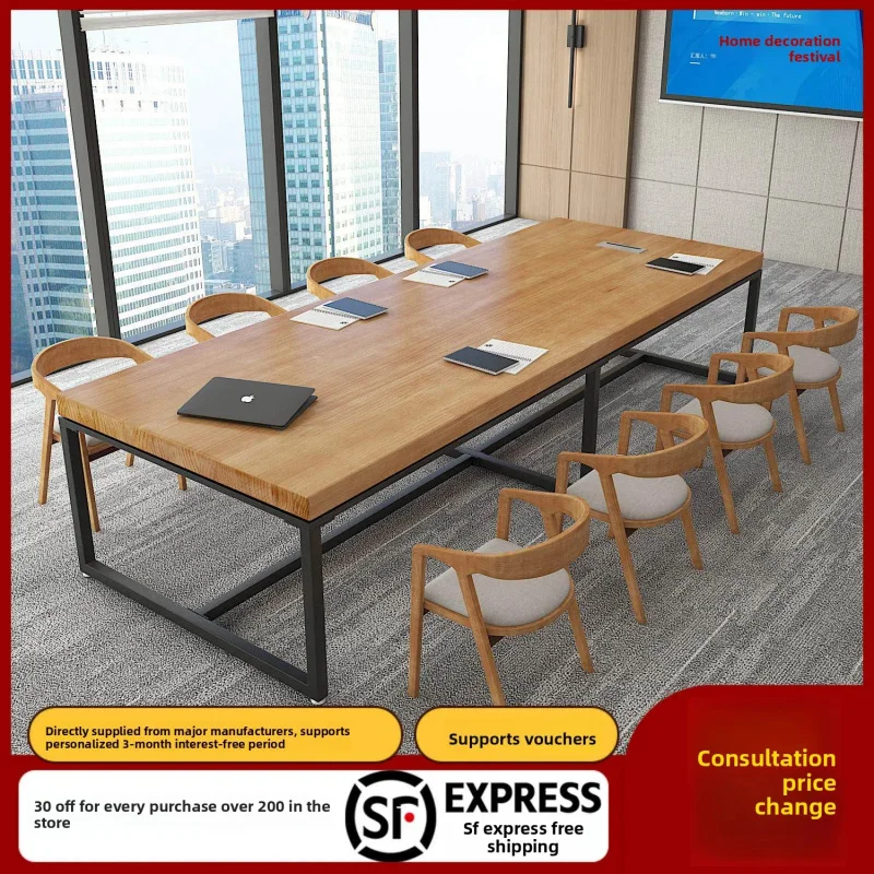 custom.Loft Industrial Style Conference Table Desk Workbench Iron Solid Wood Office Furniture Commercial Use School Long Table 6