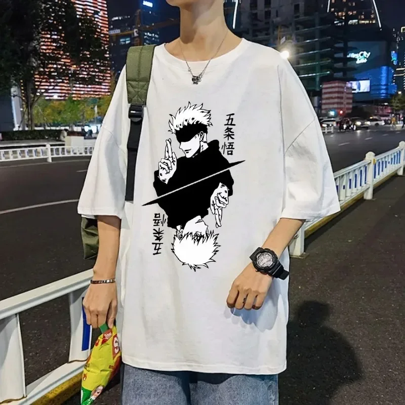 

Men's 100% Cotton T-shirt with Anime Pattern. Round Neck, Short Sleeves. New Style, Loose and Breathable Short-sleeved Top.
