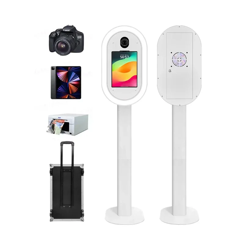 Cabina de fotos DSLR de montaje rápido con cubierta de impresora y soporte opcional para iPad, fotomatón para Selfie, máquina ovalada para fotomatón de Salsa