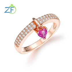 GZ ZONGFA Pure 925 Sterling Silve Dangling Heart Ring for Women 1ct Created Ruby Charm Eternity Wedding Ring Fine Jewelry