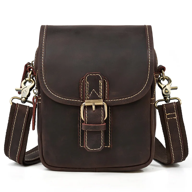 Vintage Leather Small Shoulder Bags for men Crossbody Mini Sling Waist Belt Pouch For Men Male Pack