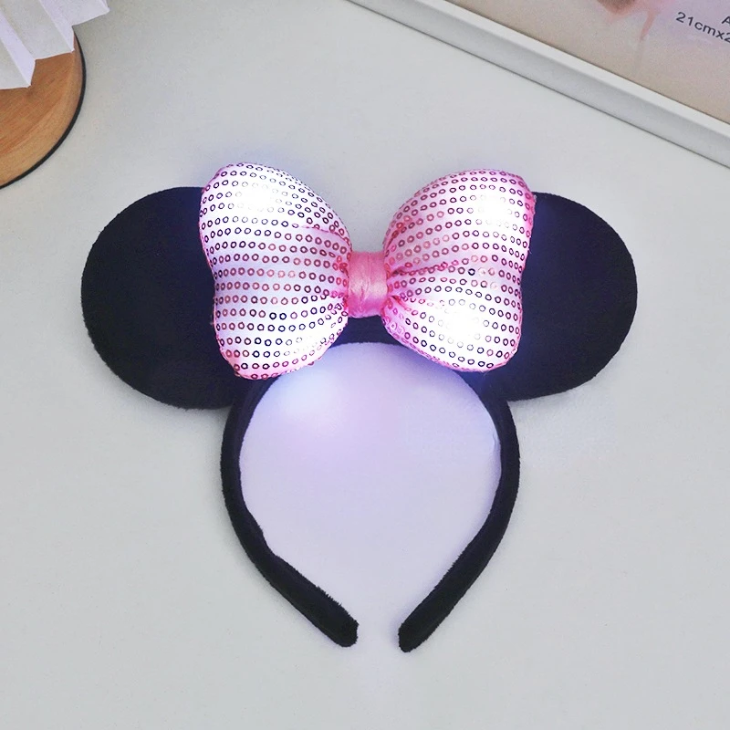 Disney headband Mickey Minnie LED Headwear Glow Party Supplies 3D Glitter Bowknot Festive party favors Halloween Xma headband