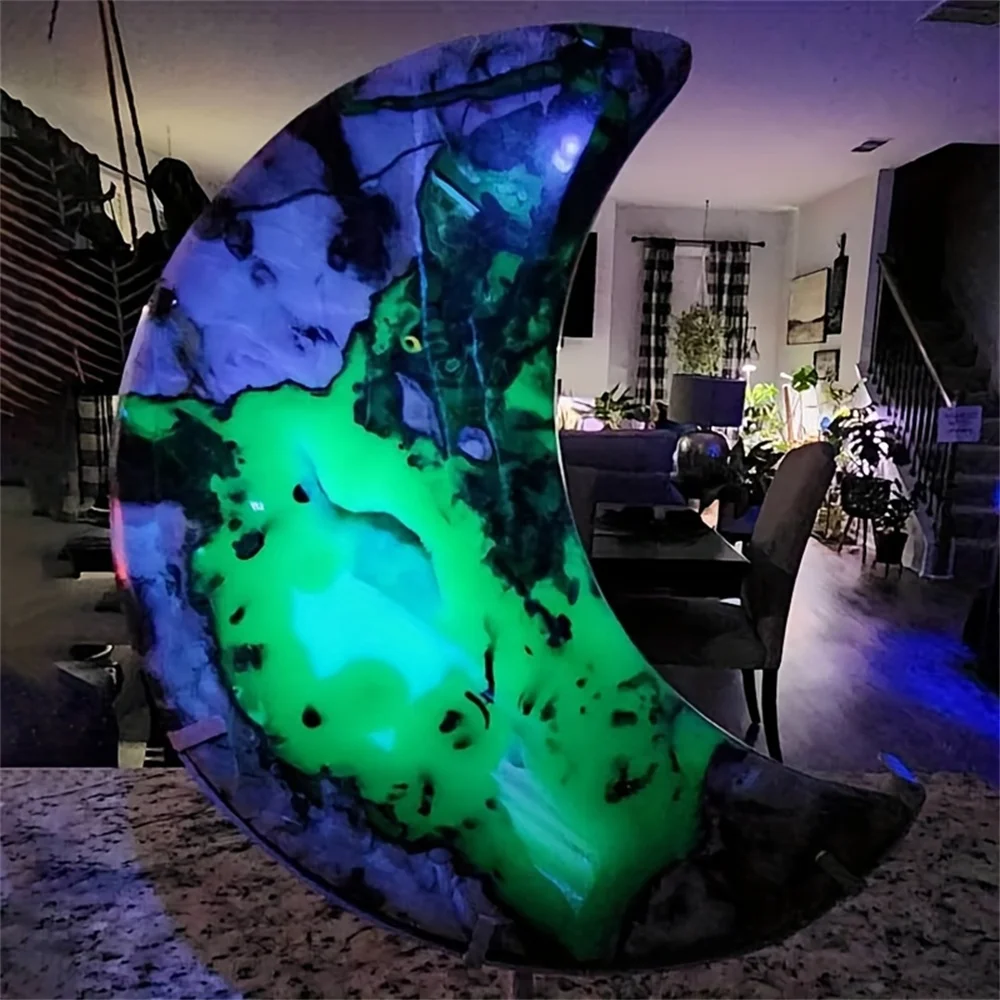 

1pc Volcanic Agate Moon Carving - Natural Fluorescent Blue & Green Crystal, Perfect for Home Decor & Unique Gifts, Crystal Gift