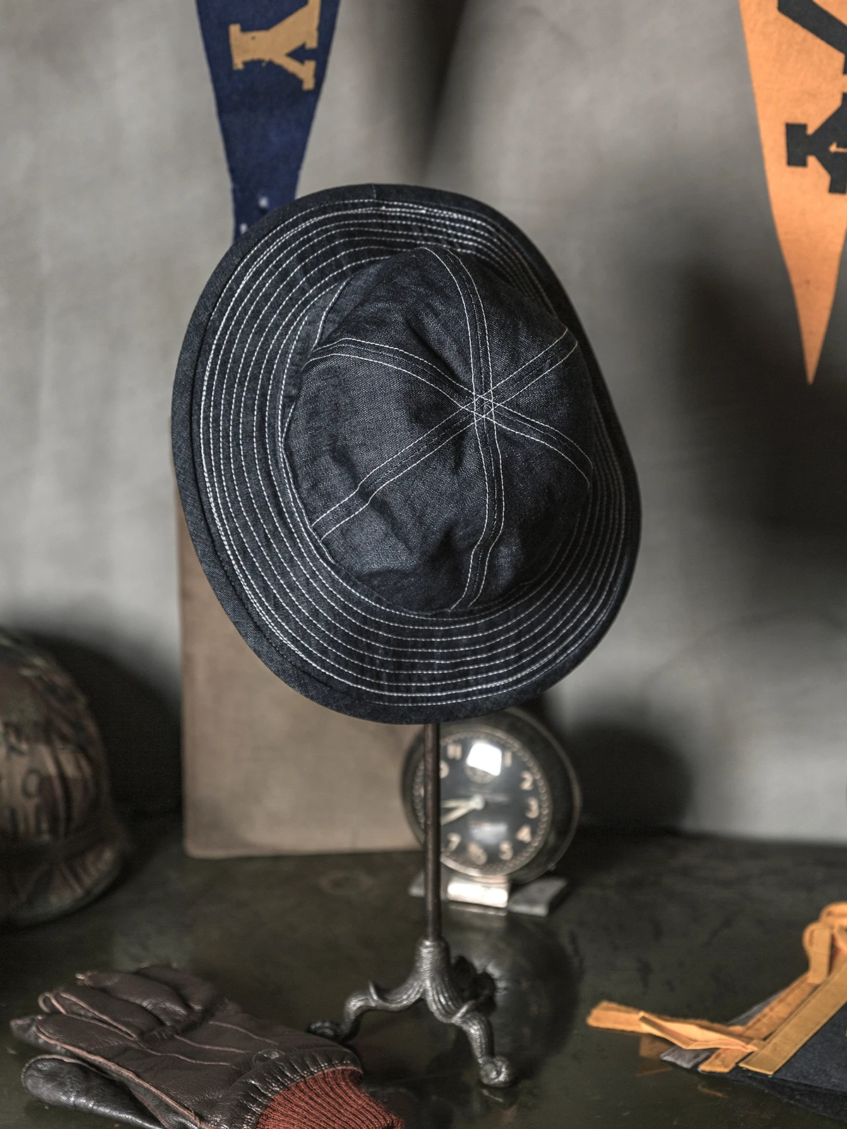 Sombrero de trabajo de mezclilla resistente Bronson M37 CCC, estilo pescador/cajero, con parte superior redonda, casual, de a...