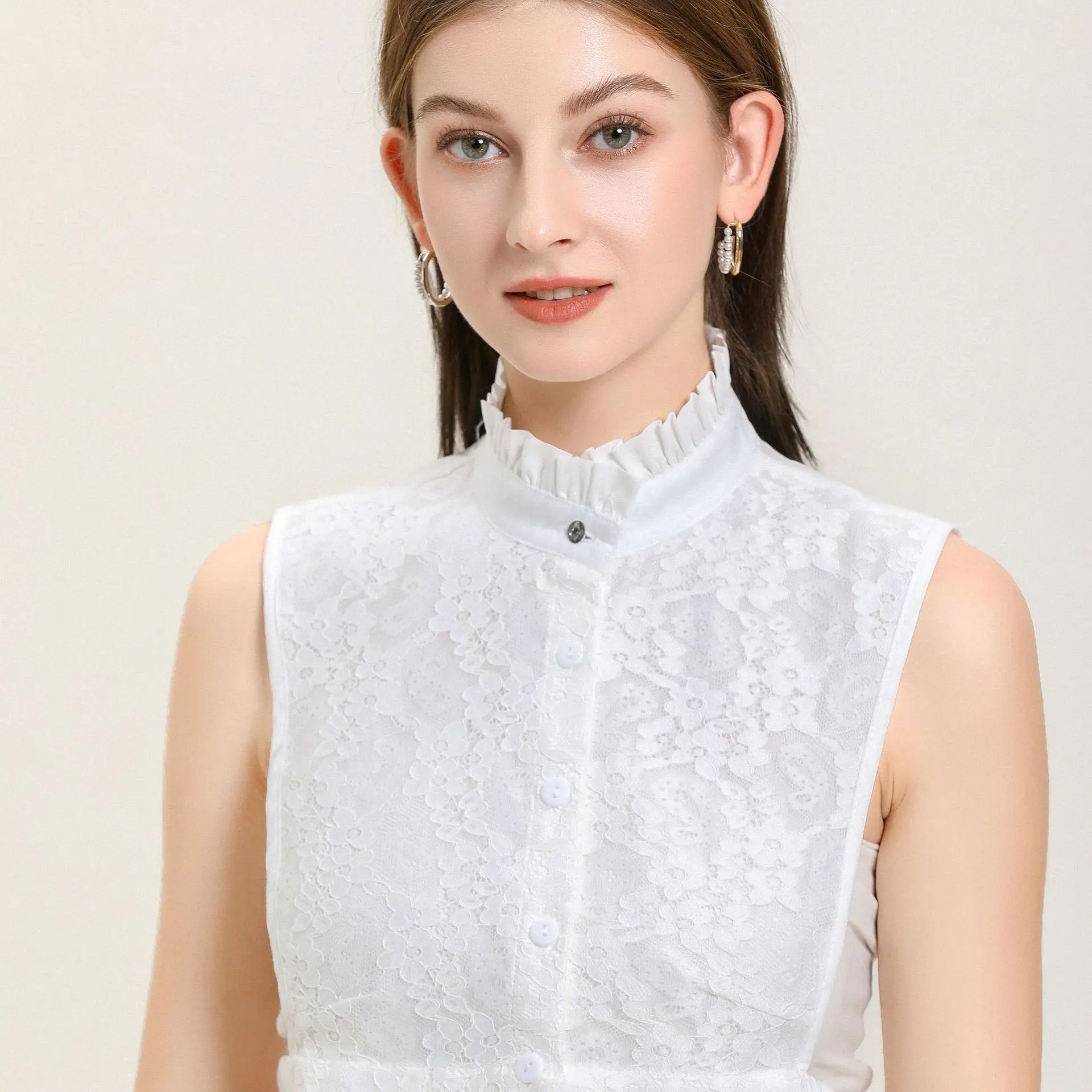 

Women Lace Ruffles Stand Fake Collar New Style Shirt Blouse Tops Detachable Collars Female Embroidery Half Shirt False Collar