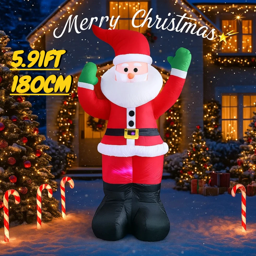 

5.91FT Inflatable Santa Claus Toy With LED Light Festive Christmas Gifts Yard Outdoor Decor Party Lawn Ornament Home Supplies