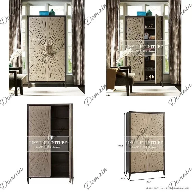 Oi Vintage Solid Wood 2-Door Wardrobe Storage Cabinet, Nordic Light Luxury Bedroom Sideboard
