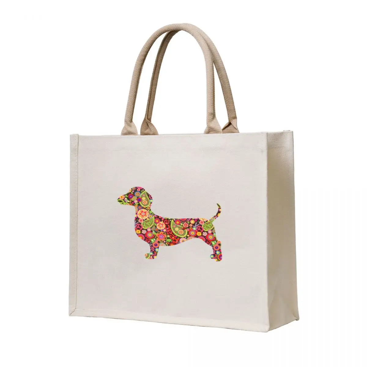 

Dachshund Girl-Funny Dachshund Hippie Dog Lovers Tote Bag Women's handbag custom fabric bag Women's shopping bag