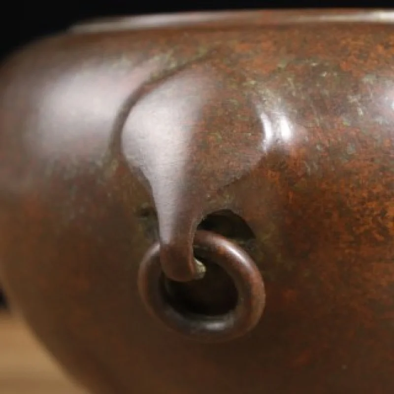 Bowl-shaped Double Ear Ring Base Incense Burner Copperware Cylinder Copper Stove Ornament Office Living Room Shop C