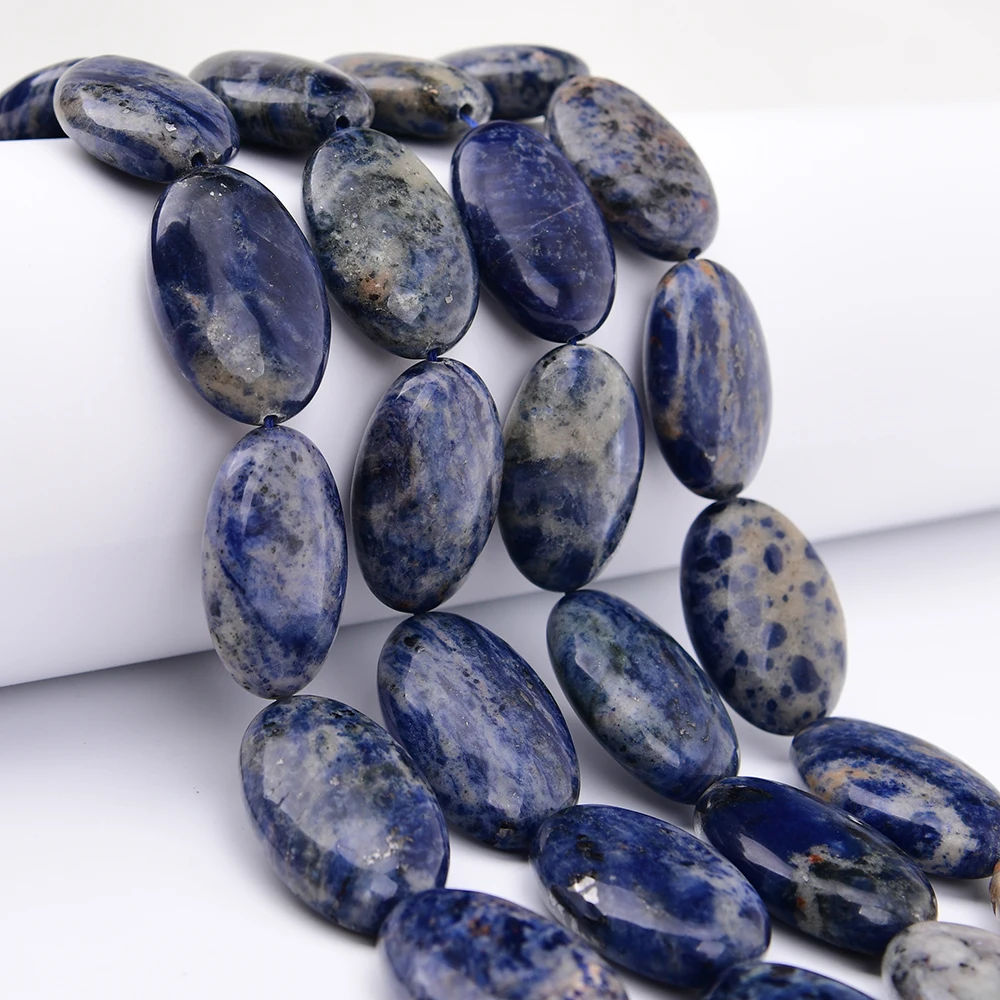 APDGG Large Size 30x45mm Natural Blue Sodalite Vein Stone Oval Chunky Loose Pendant Beads 16'' Strand Jewelry Making DIY