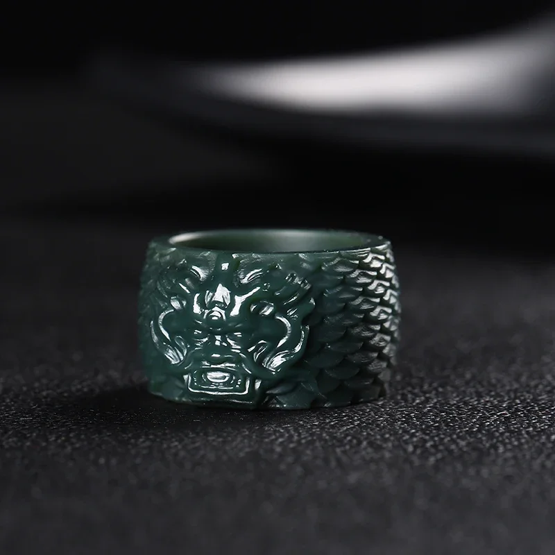 New Natural Hetian-Jade Exquisite Hand Carved Men Women With Texture Handmade Brand Jade Rings Fine Jewelry