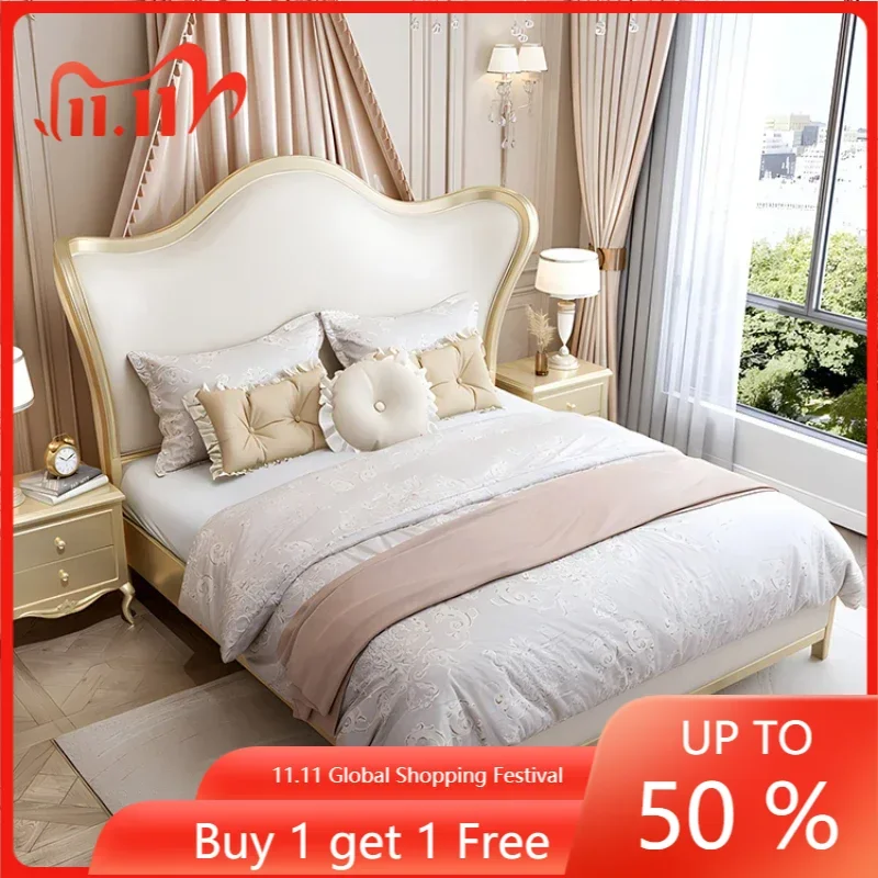 American Wood Girls Double Bed Storage Luxury Elegant King Size Bed Frame Princess Loft Cama De Casal Bedroom Furniture