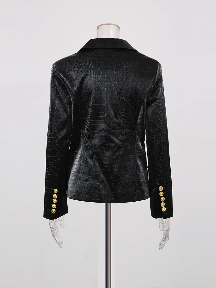 TWOTWINSTYLE Fashion Spliced Striped Temperament Blazers for Women Lapel Ong Sleeves Patchwork Double Breasted Blazer Female New