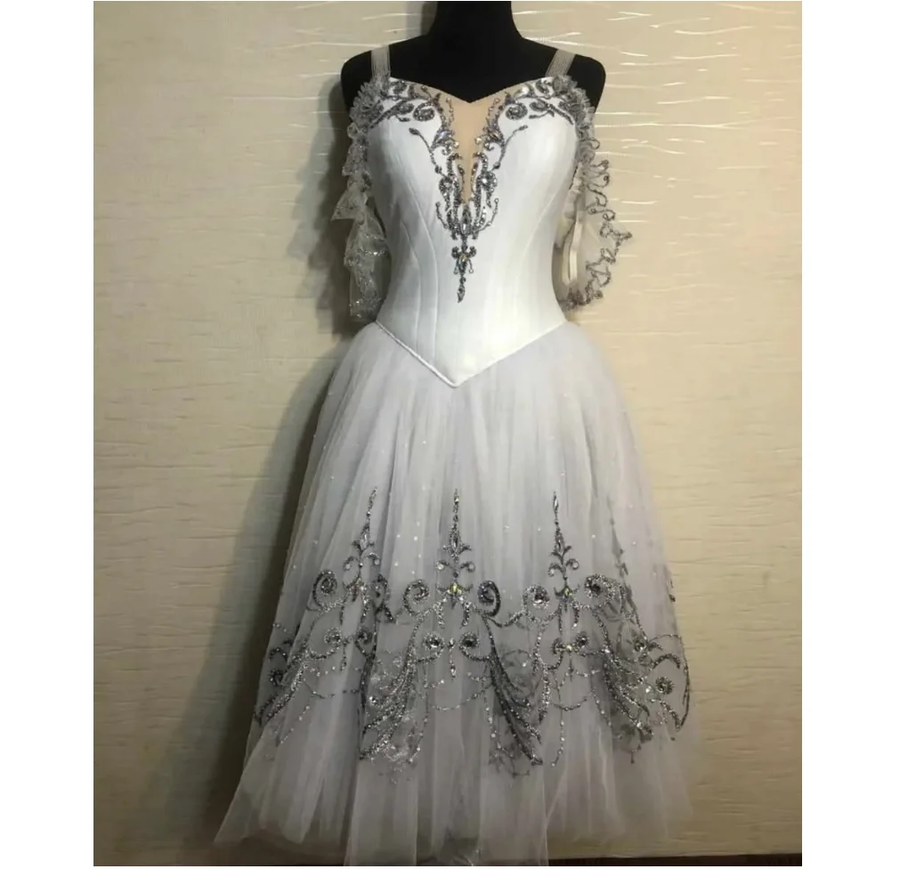 2024 High-end private custom white ballet dress adult professional dance gauze skirt long skirt awning skirt performance dress