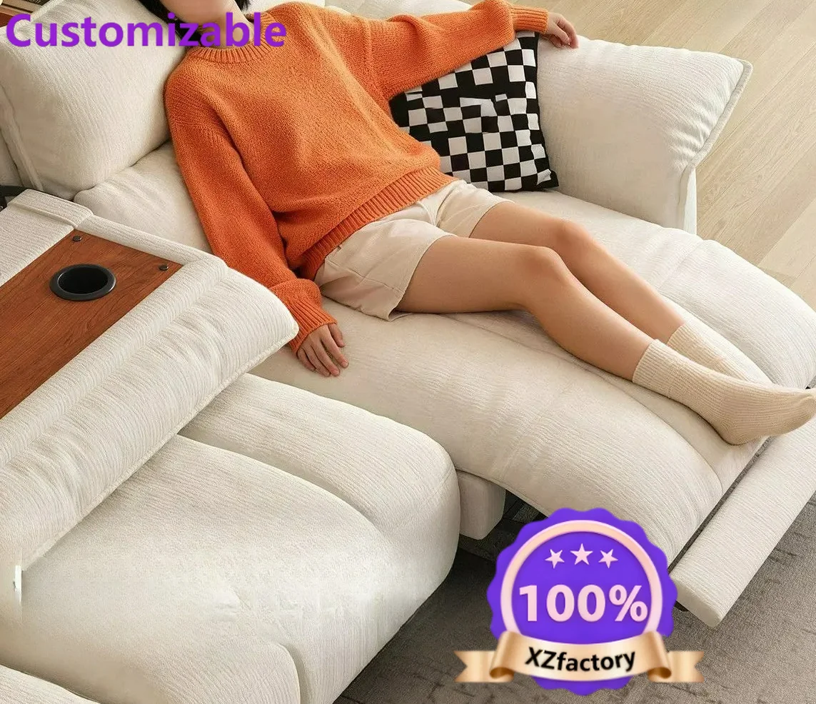 Factory Direct 2026 Foshan Furniture Factory Electric Double Function Cotton and Linen Fabric Sofa Living Room Zero Wall