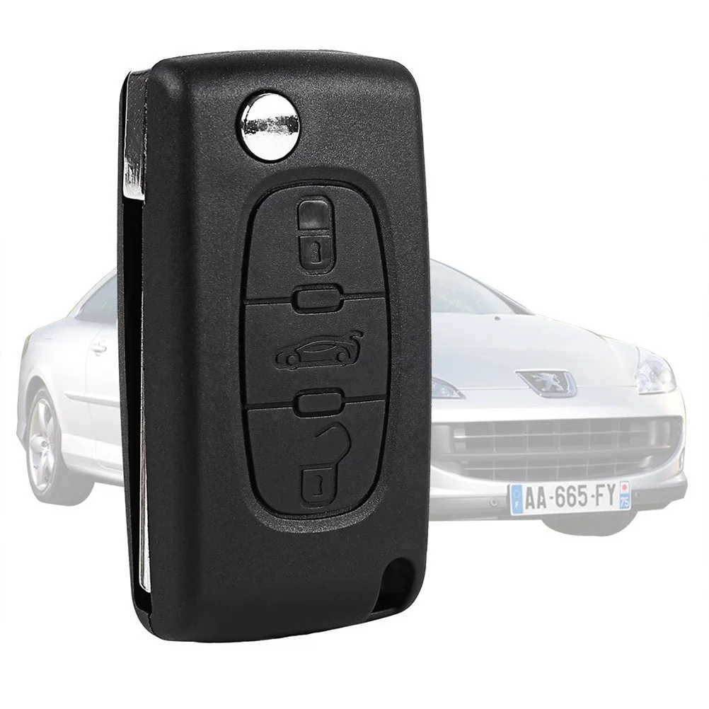 

3 Buttons Foldable Remote Key Shell Case Black Hard Metal Plastic Replacement for 407 3 Button Key Fob Cover