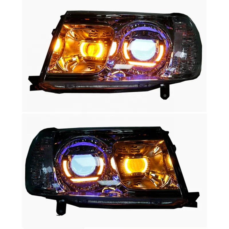 For Toyota LC100 FZJ100 UZJ100 4500 4700 LED Devil Eye Headlight Customized 1998-2005 And 2006-2007 Year Black/Chrome