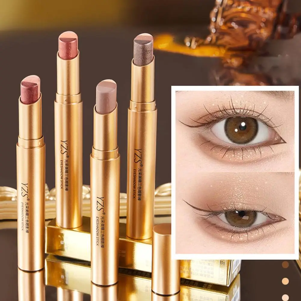 Barra de sombra de ojos Gradual de 3 colores para principiantes, brillo, resistente al agua, duradero, resaltador perezoso, herramienta de maquillaje de ojos J6R0