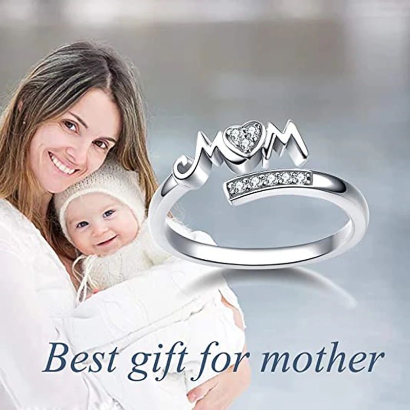 Huitan wykwintne pierścionki dla mamy kolor srebrny wydrążona litera „kocham cię mamo” delikatny prezent urodzinowy dla matki moda damska biżuteria — zdjęcie 7