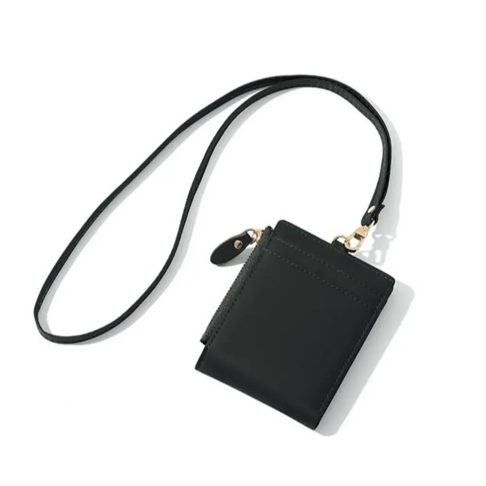 Dompet Tali Leher Gaya Korea Sederhana Dompet Kulit PU Multifungsi Kecil Tas ID Pelajar Kulit Lembut Ringan Wanita