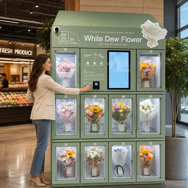 Advanced IoT Integrated Flower Vending Machine with Real-Time Inventory Tracking and Online to Offline Retail System