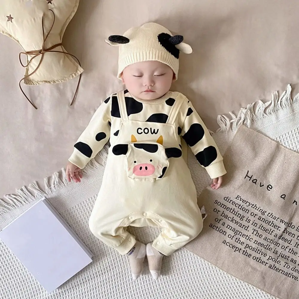 Kids Fashion Long Pants Cow Baby Romper Casual Outfit Infant Newborn Jumpsuit Soft Cotton False Two-pieces Jumpsuit Toddle