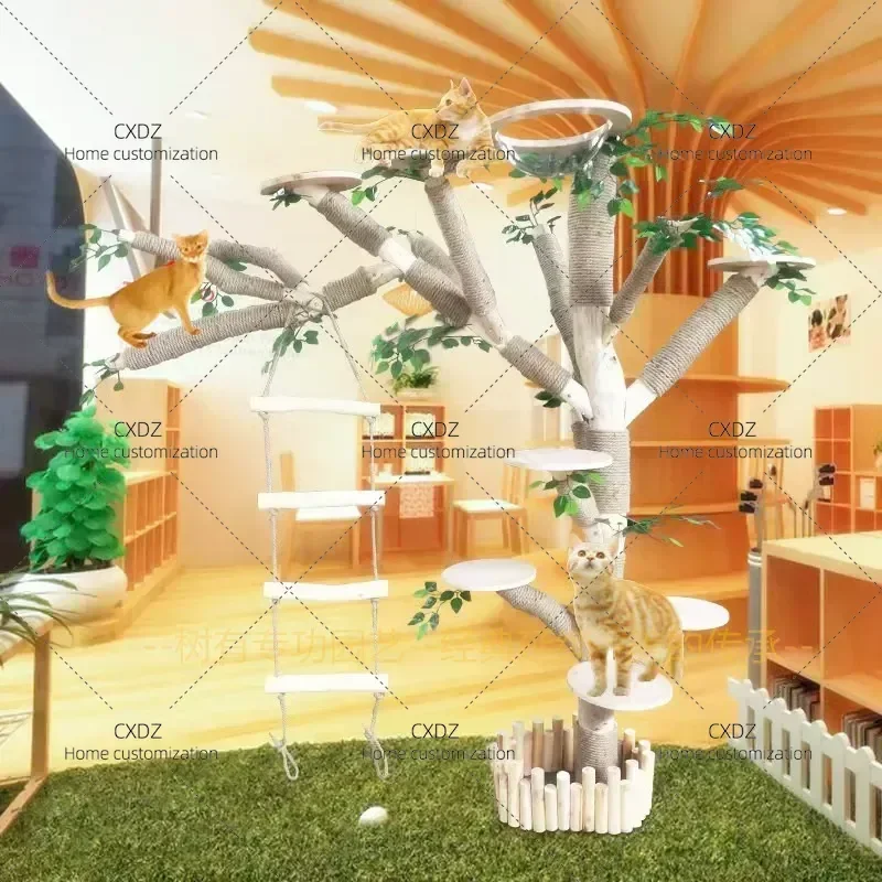 GG1 Large Cat Tree with Scratching Posts and Dead Wood Design Integrated Climbing Frame Simulated Nest for Indoor Pets
