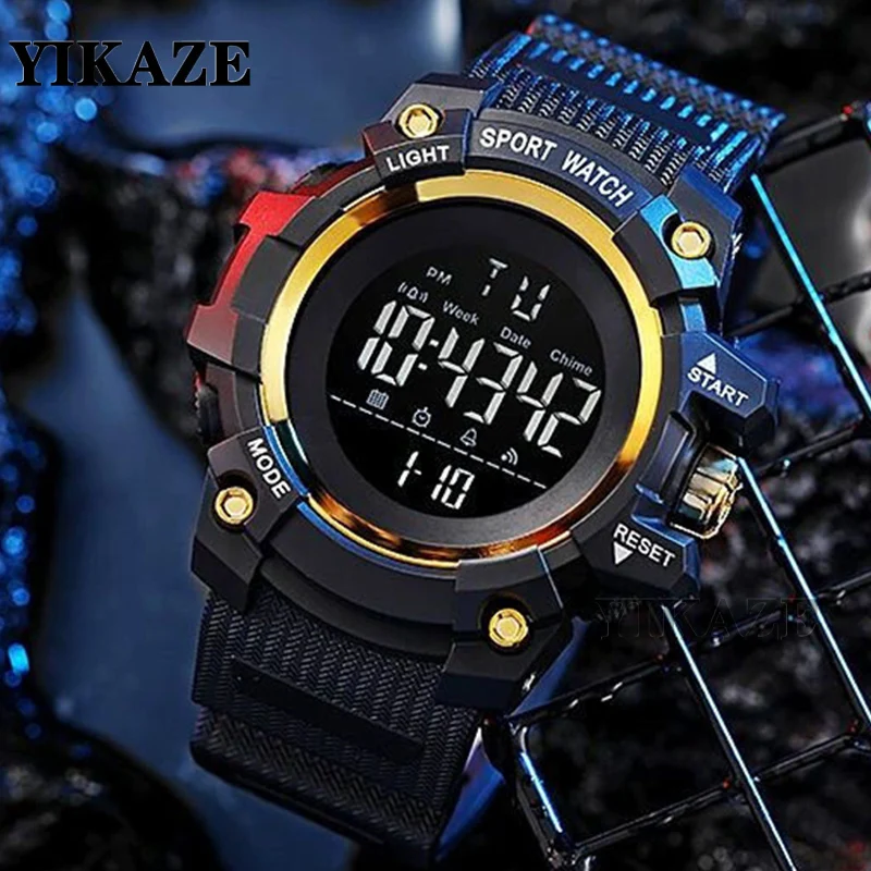 YIKAZE 9030 Sport Watch Stopwatch Count Down Mens Digital Watches Waterproof Anti-fall Luminous Electronic Watch for Man Gifts