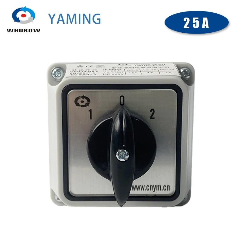 LW26-25/2M Changeover Cam 3 Position Rotary Switch 25A 2 Poles With Waterproof Enclosure Box Electric Motor Reversing