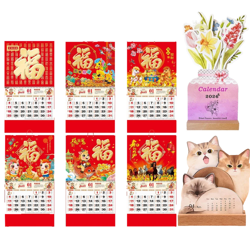 2026 Year The Horse Wall & Desk Calendar Table Planner Yearly Agenda Organizer Memo Notes Lucky Character Home Office Decor