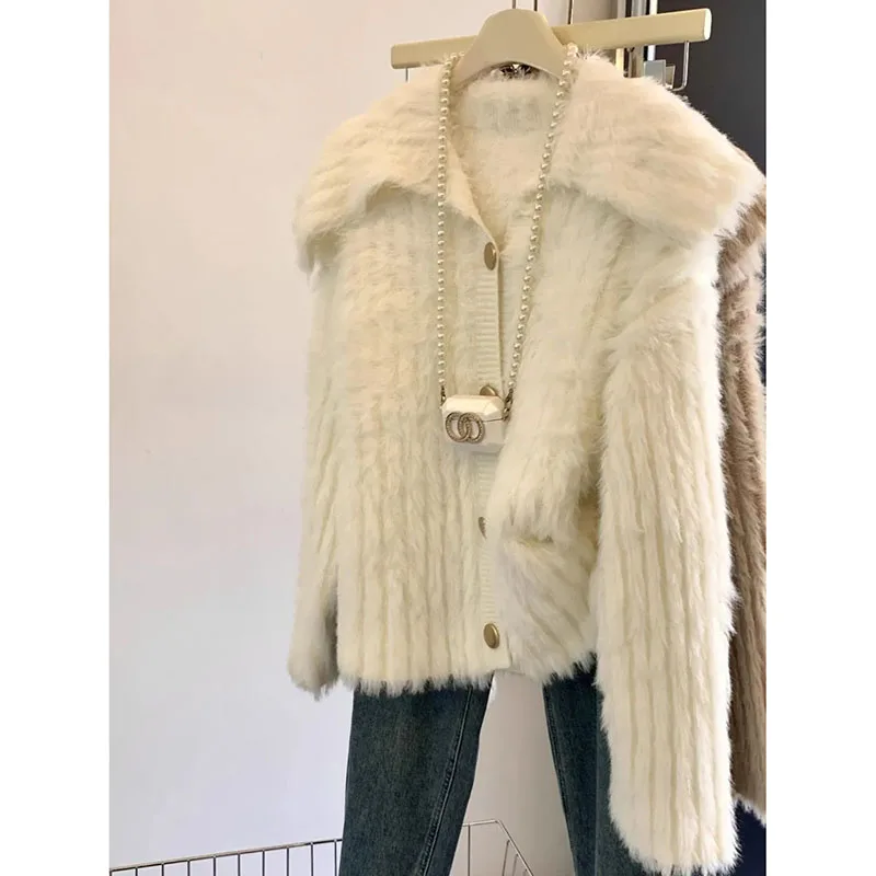 Ladies' New Mink-Like Coat Sweater Thickened Knitted Autumn And Winter New Cardigan Comfortable Soft Coat Single-Breasted Coat