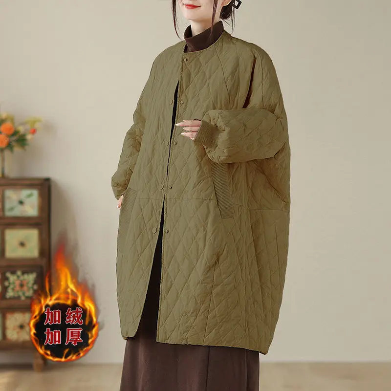 Oversized diamante xadrez para baixo jaqueta de algodão 2025 europeu feminino casaco longo leve jaqueta de algodão inverno parka novo casaco feminino