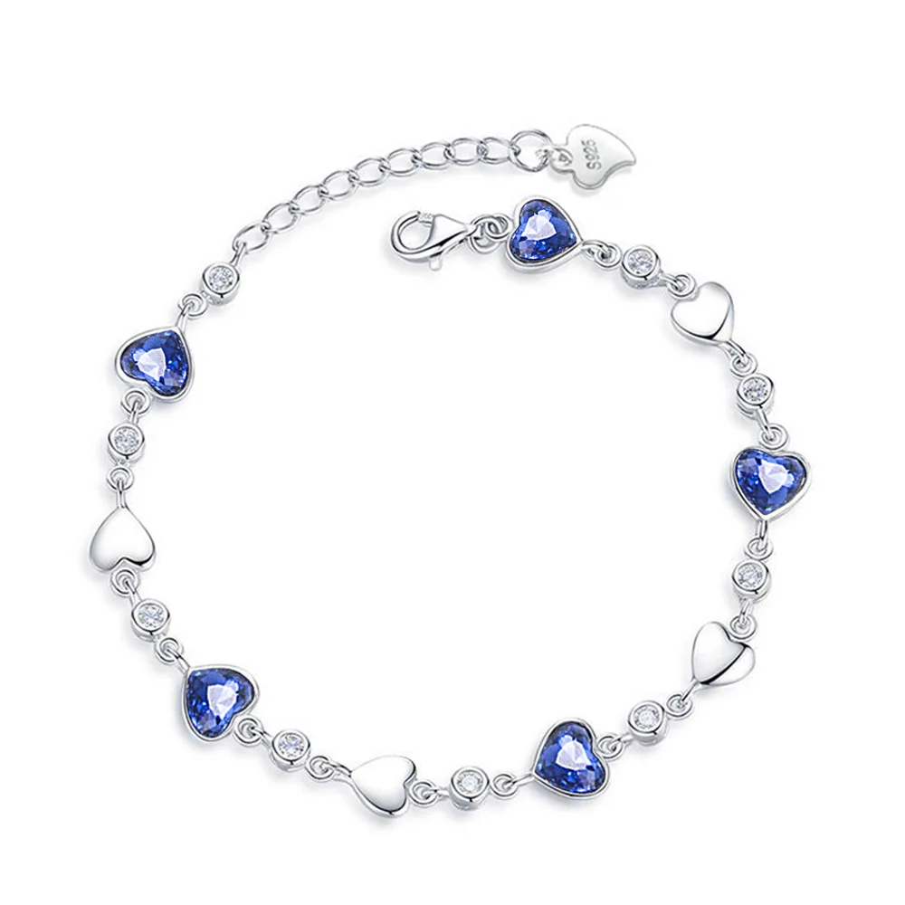 Braccialetti d\'amore con cuore in argento Sterling 925 con zirconi blu per le donne articoli di accessori per gioielli di qualità di lusso da sposa