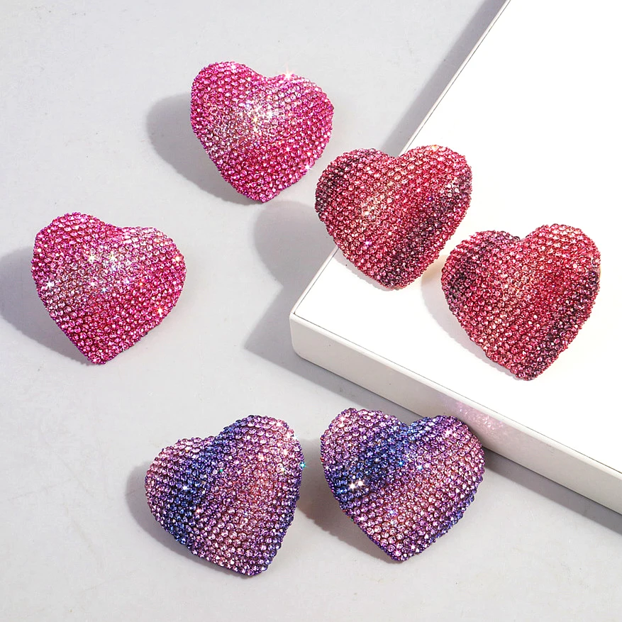 

New Luxury Crystal Large Heart Stud Earrings for Women Romantic Fashion Bling Love Earring Wedding Jewelry Valentine's Day Gifts