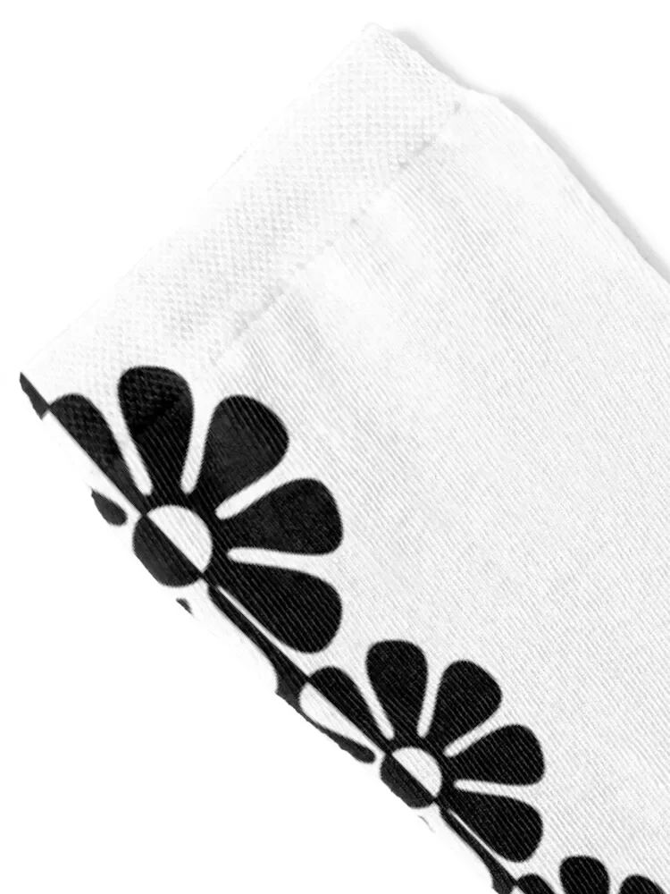 Homens e mulheres Retro Mod Flowers Socks, preto e branco Sports Socks, Toe Sports, Essential, 1960, Bold