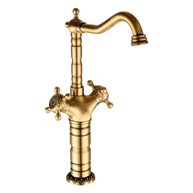 Tuqiu  antique brass bathroom faucet  carved Deck mounted Bathroom basin faucet sink Faucet Water Mixer Tap kitchen faucet