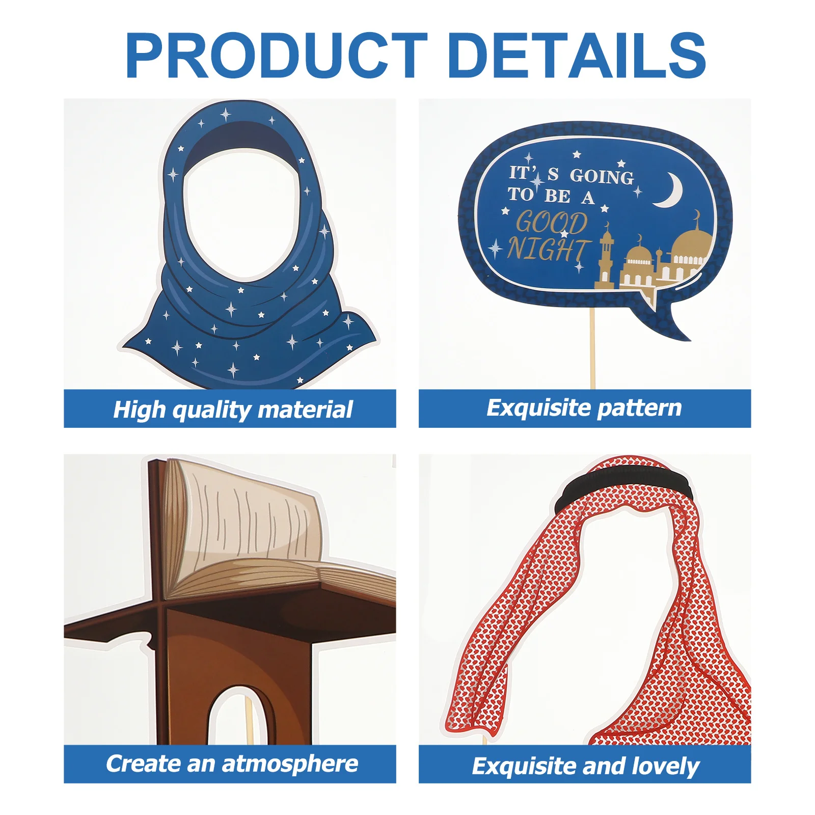 

27Pcs Eid Mubarak Photo Props Wooden Sticks Paper Mustache Glasses Fun Party Photography Supplies Eid Photo Prop