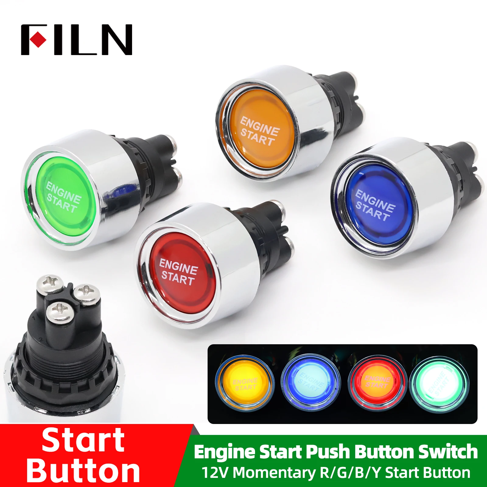 

FILN 12V Momentary Car Engine Start Ignition Switch LED Metal Shell Easy Install ON OFF 12V 50A 3 Pin SPST ON OFF Cars Marine RV