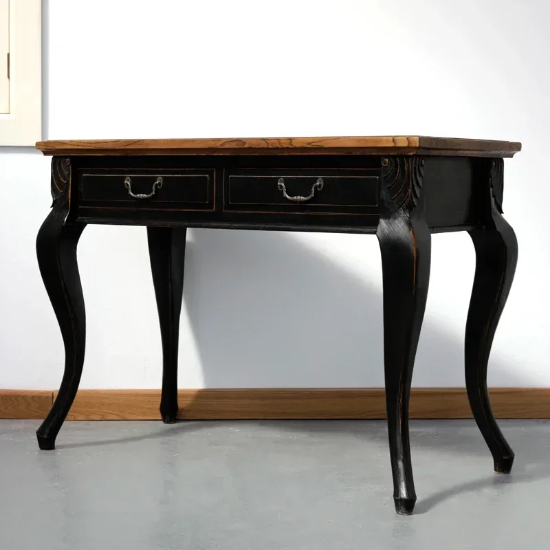 A16 Mediterranean desk solid wood pastoral furniture old dining table log European desk small computer desk