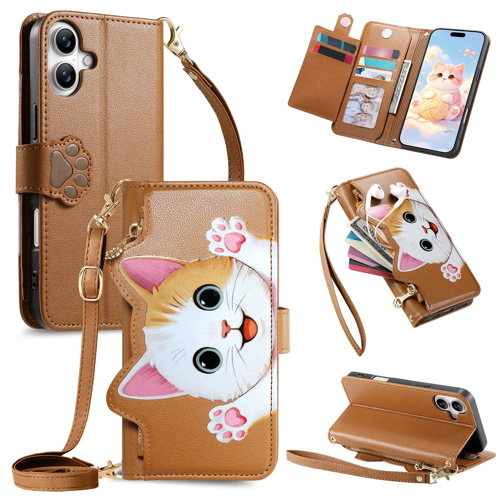 Multi 5 Cards Crossbody Wallet Case For Samsung Galaxy A54 A34 A24 A14 A04 A53 A33 A23 A72 A52 A32 A22 Leather Flip Cover