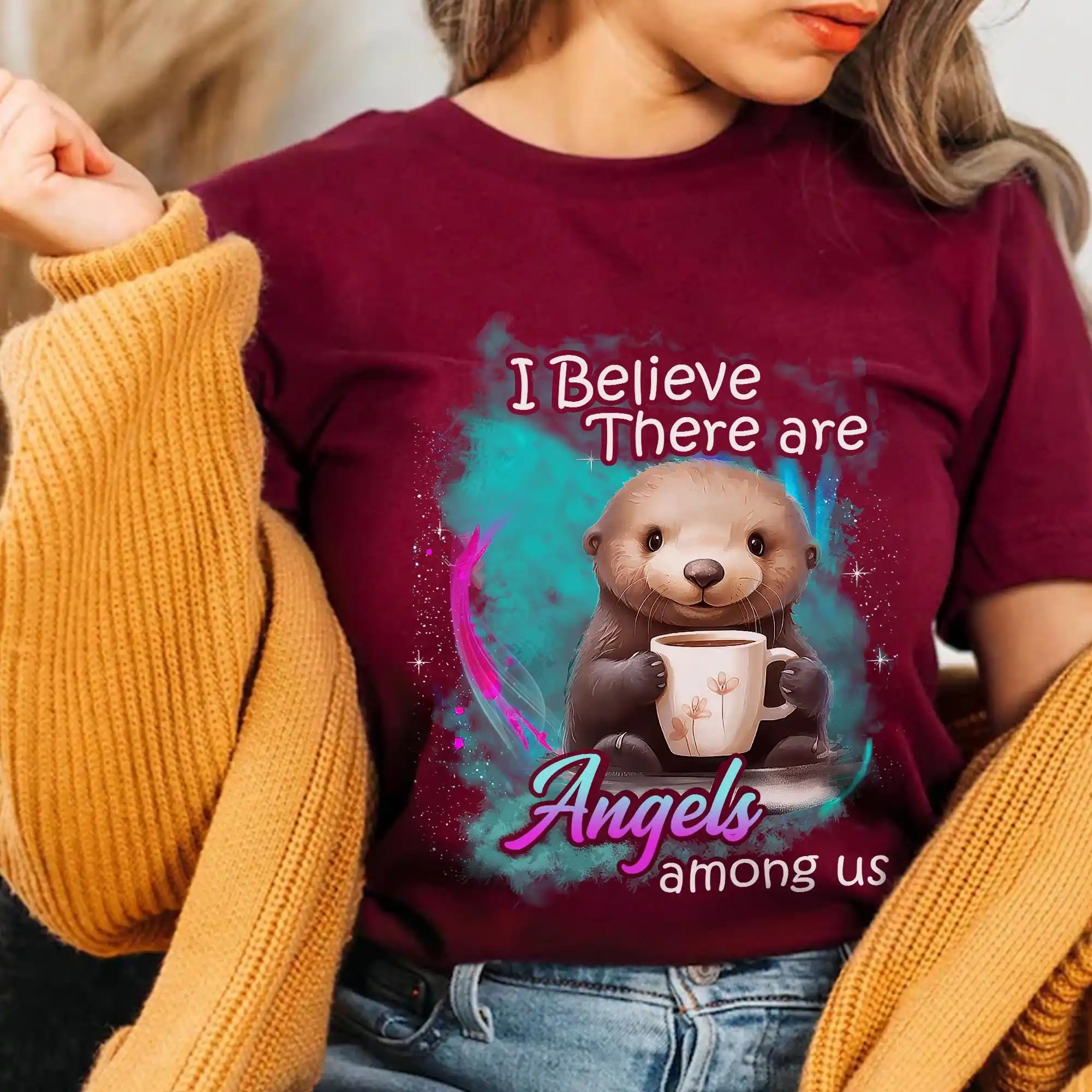 I Believe There Are Angels Among Us Shirt, Cute Otter Shirt, Animal Lover Tee, Inspirational Quote Shirt, Otter Gift