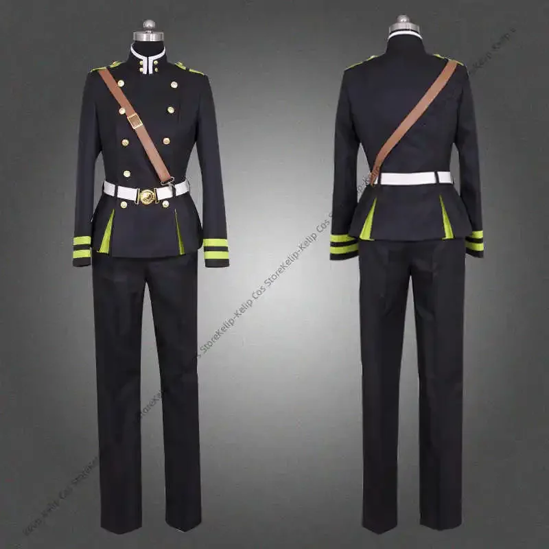 Anime Seraph of The End Yuichiro Hyakuya Cosplay Costume Owari No Seraph Black Cloak Military Uniform Wig Man Carnival Suit