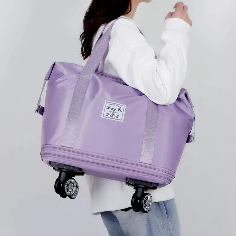 Universal Wheel Travel Bag Lightweight Carrying Luggage Storage Delivery Bag Dry Wet Separation Large Capacity Fitness Yoga Bag