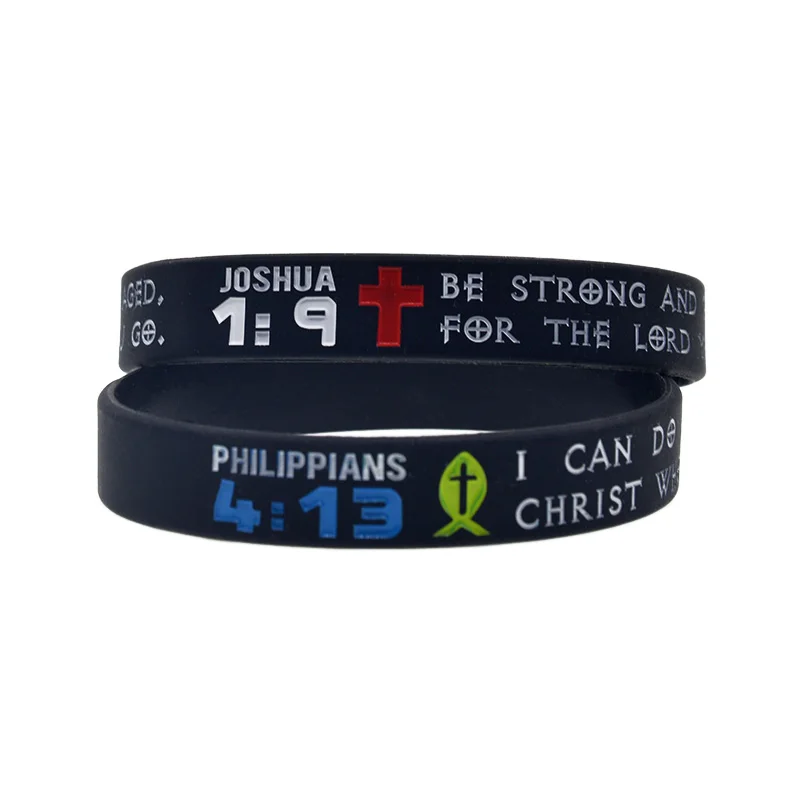 50 Stück Jesus Silikon-Armband Christlicher Glaube Gummi-Armreif JOSHUA 1:9 PHILIPPIER 4:13 – Detail 6