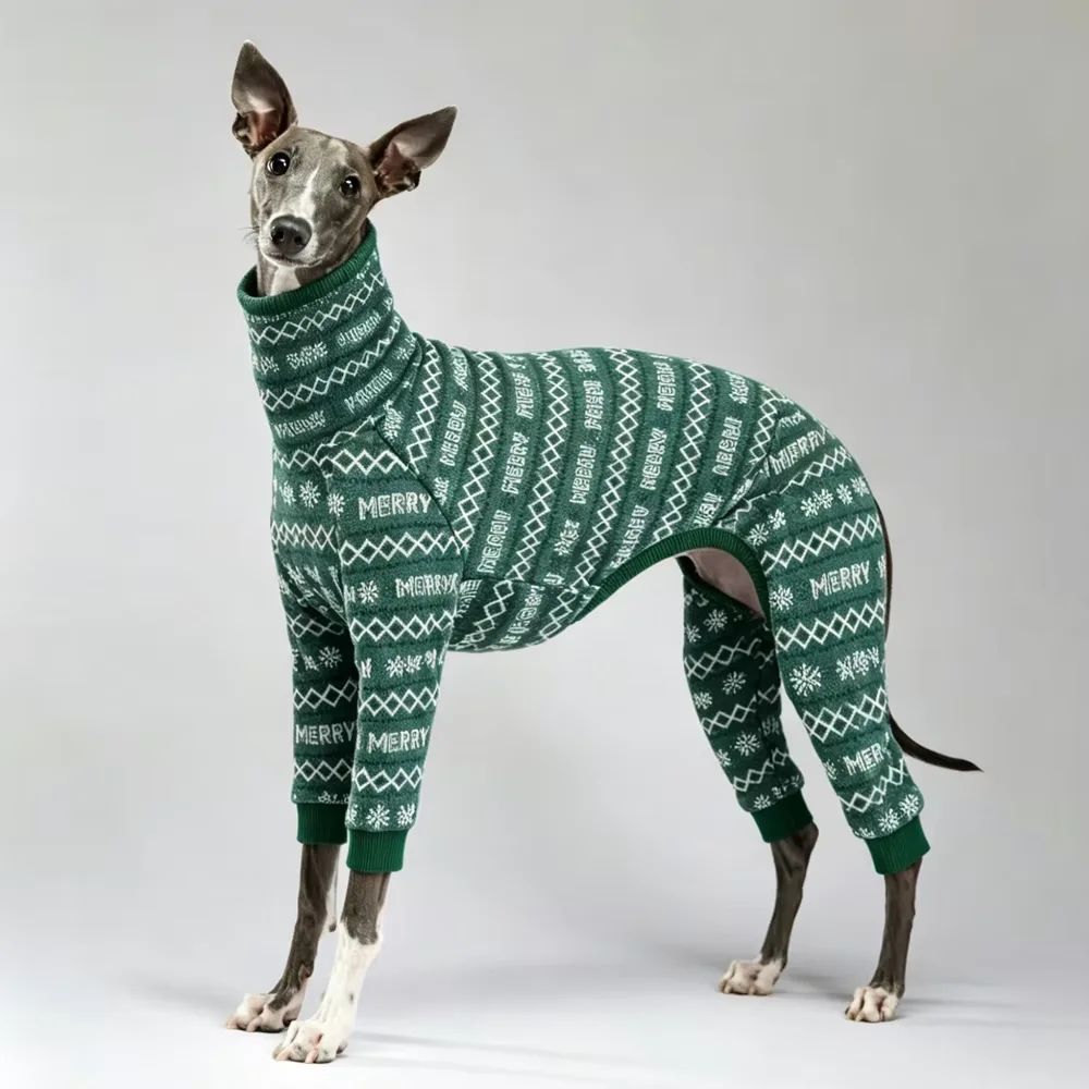 Warme herfstkersttrui voor Italiaanse windhonden, zacht 4-potig sweatshirt met hoge hals, lijnontwerp pyjama voor whippet honden