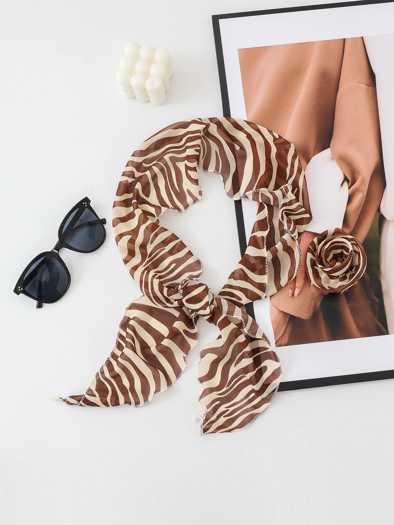 สามมิติ Rose ชีฟองผ้าไหมผ้าพันคอเสือดาวพิมพ์ผู้หญิงผ้าพันคอ y2k ผ้าพันคอ Retro มุมผ้าพันคอผูกแถบคาดศีรษะ