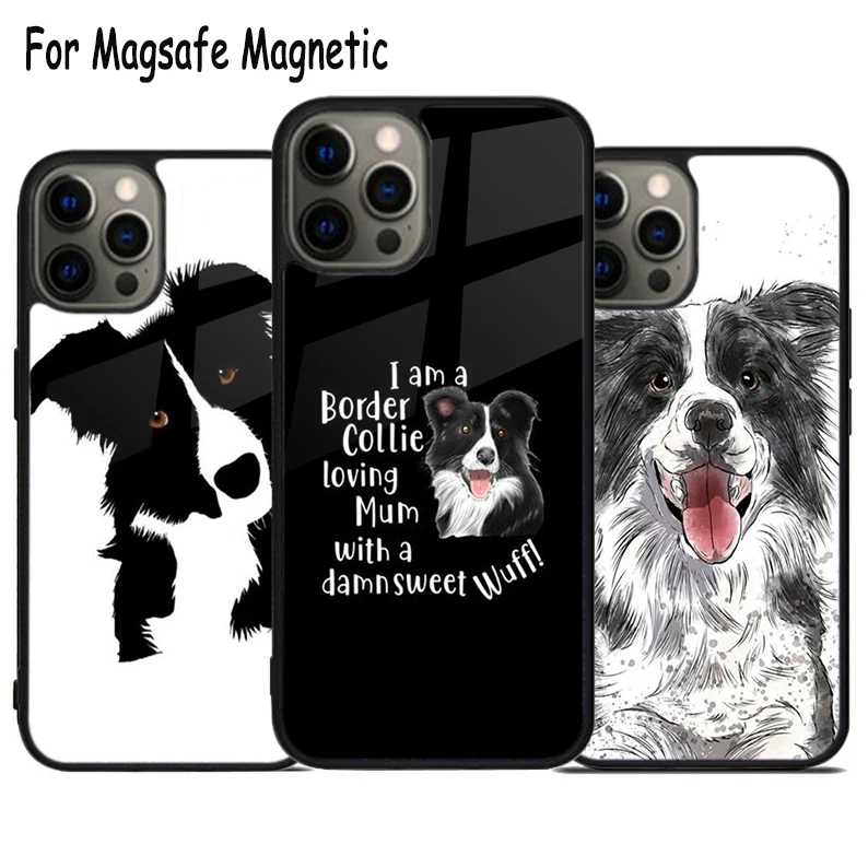 Karikatür sınır Collie kablosuz şarj Magsafe telefon kılıfı için iPhone 15 16 14 13 11 12 Pro Max artı manyetik tampon kapak