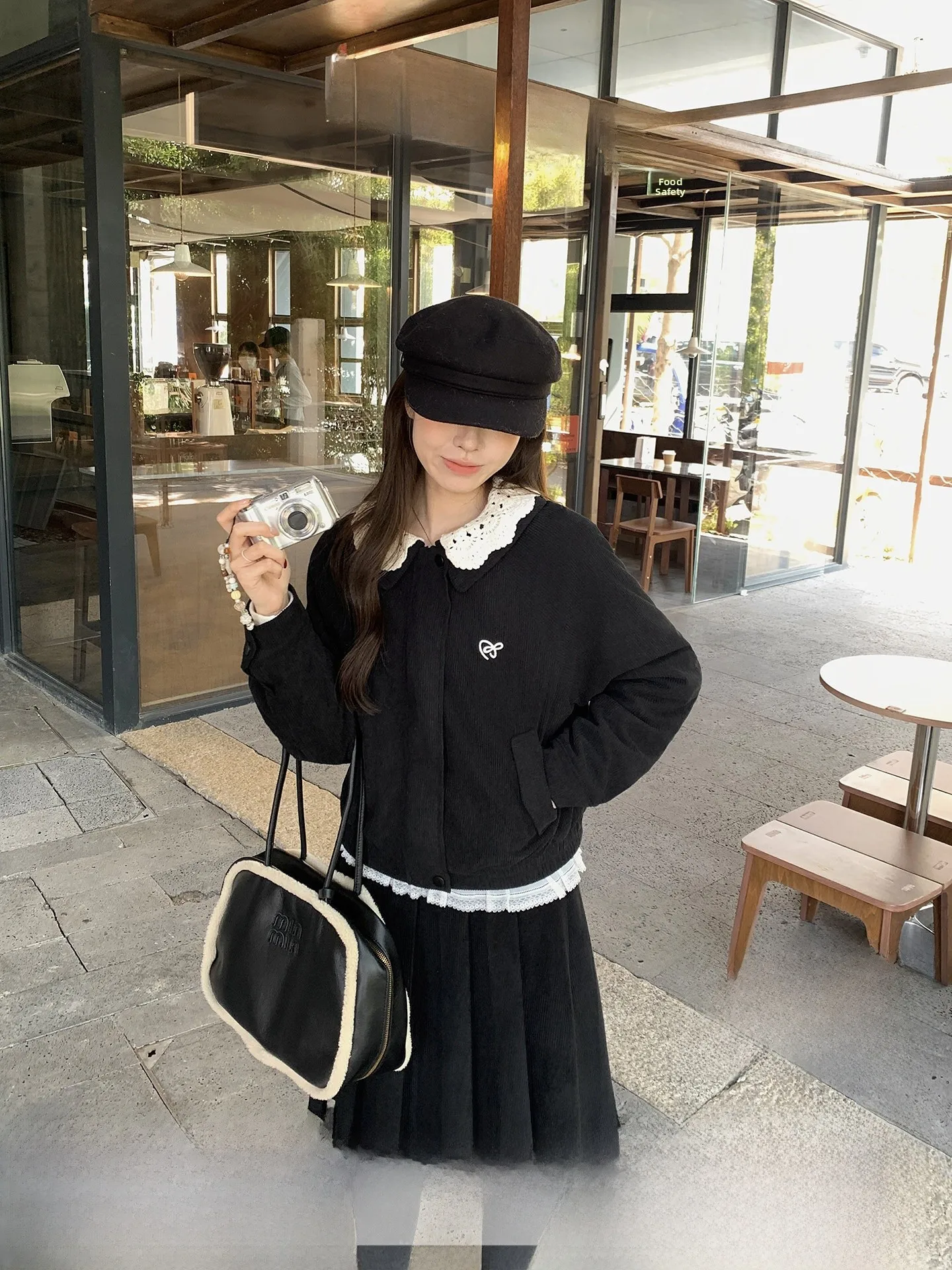 

Women's Thiened Corduroy ort Jaet Winter Warm Unique Retro Lace Collar Detachable Cotton Fill Korean Sle Loose Fit