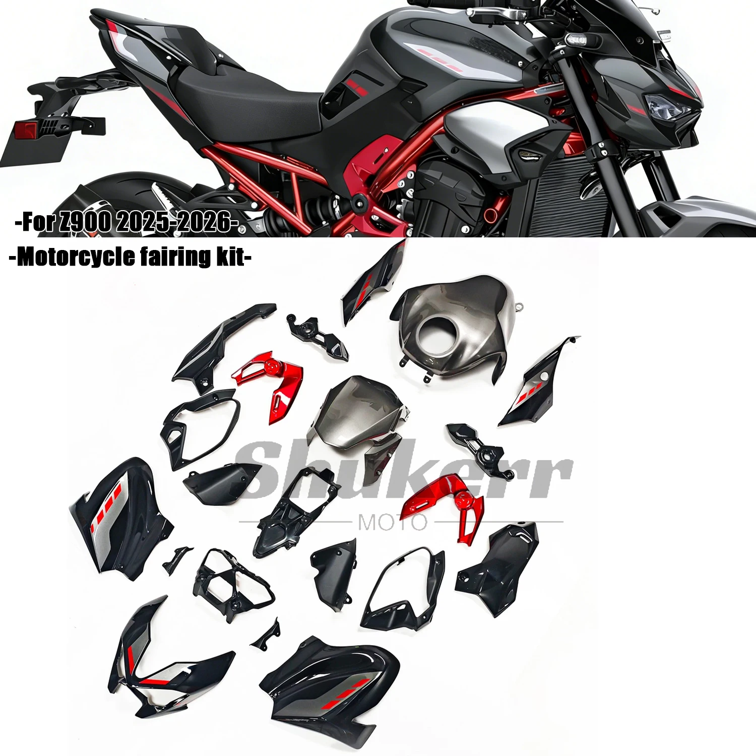 

Fit for Kawasaki Z900 2025 - 2026 Abs Motorcycle Plastics Fairing Kit Injection Mold Bodywork Panel Kit Black Grey Red