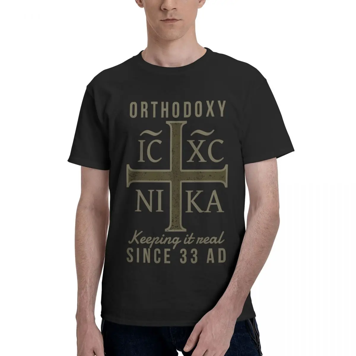 Summer Men's T-shirt Eastern Orthodox Church S Black Round Neck 100% Cotton IC XC NIKA short sleeve Man Tee Shirt